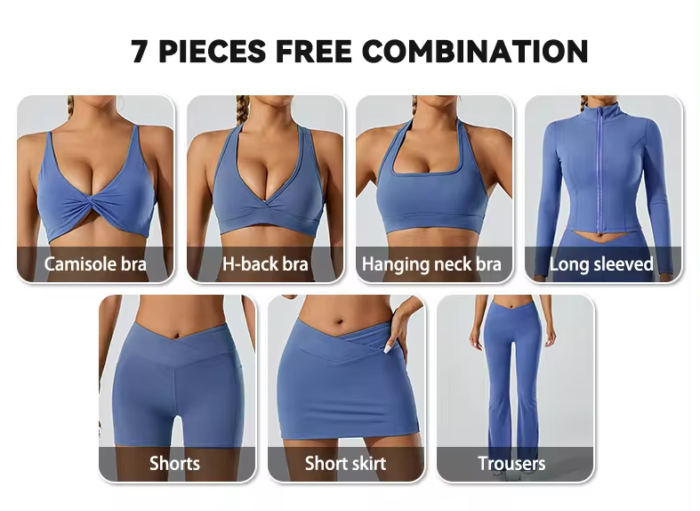 7 pcs women's naked exercise quick-drying fitness wear Outdoor running tight yoga set - Image 9