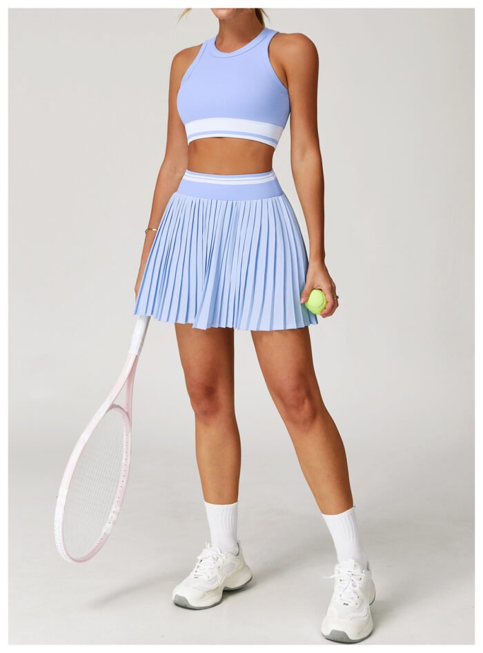 YHT Wear 2-Piece Tennis Skirt Set – Ribbed Crop Tank & Pleated Skirt | Soft Athleisure Outfit