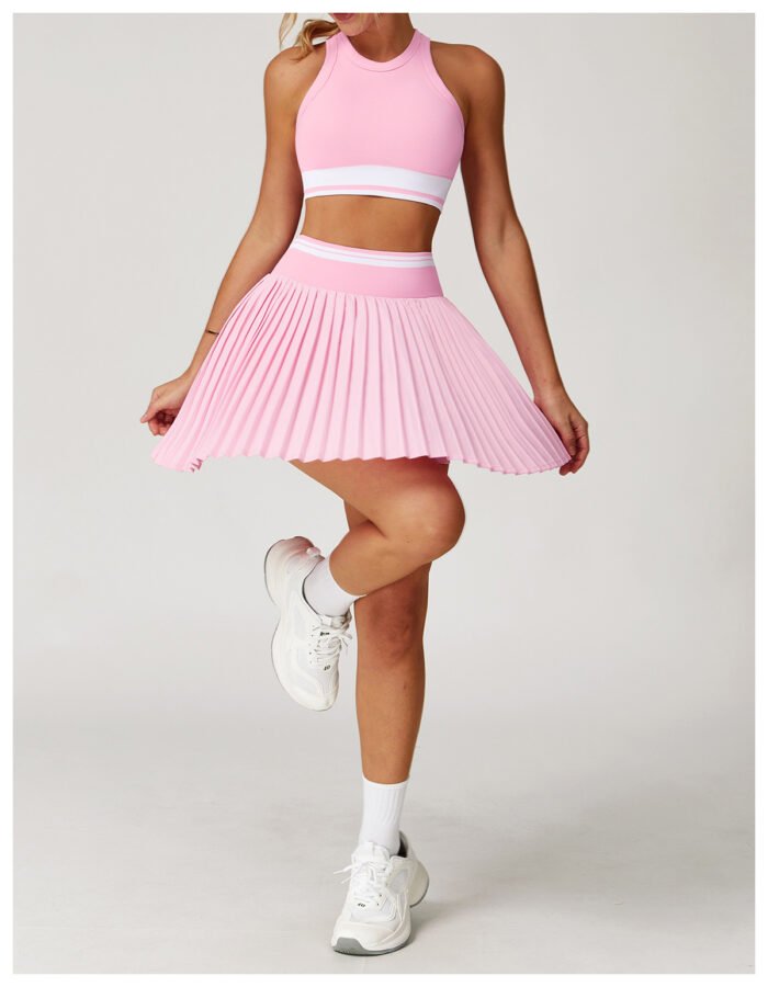 YHT Wear 2-Piece Tennis Skirt Set – Ribbed Crop Tank & Pleated Skirt | Soft Athleisure Outfit - Image 5