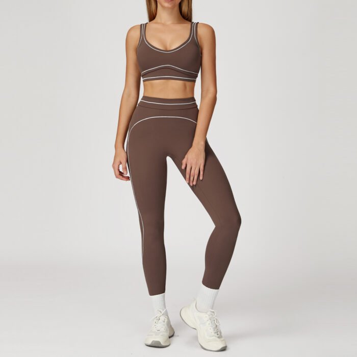 YHT New Arrival Women’s Yoga Set - Color Block Brushed Sports Bra with Double Straps & High Waist Leggings Workout Outfit - Image 3