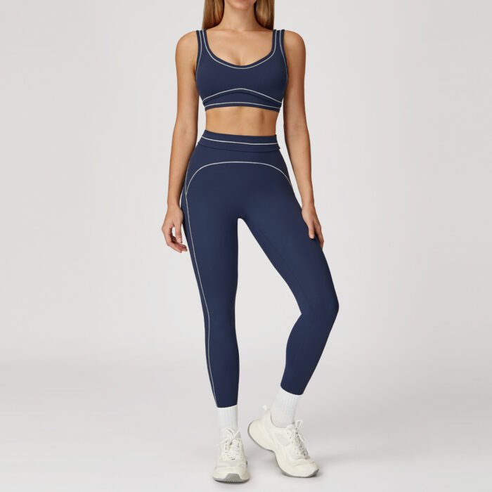 YHT New Arrival Women’s Yoga Set - Color Block Brushed Sports Bra with Double Straps & High Waist Leggings Workout Outfit - Image 5
