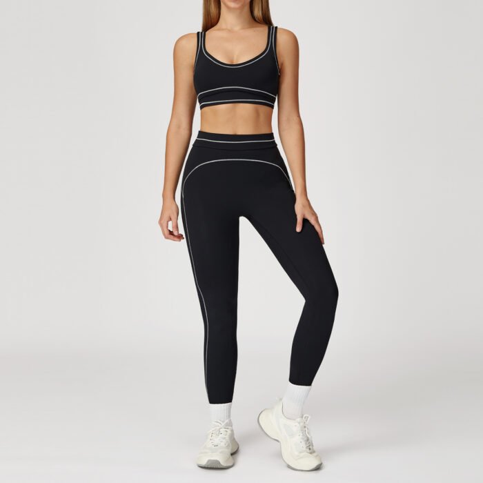 YHT New Arrival Women’s Yoga Set - Color Block Brushed Sports Bra with Double Straps & High Waist Leggings Workout Outfit - Image 4