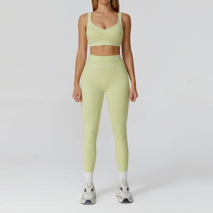 YHT New Arrival Women’s Yoga Set - Color Block Brushed Sports Bra with Double Straps & High Waist Leggings Workout Outfit - Image 2