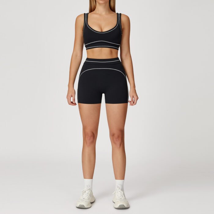 YHT Color Block Yoga Set for Women - Brushed Sports Bra with Double Straps & High Waist Leggings Workout Outfit - Image 3