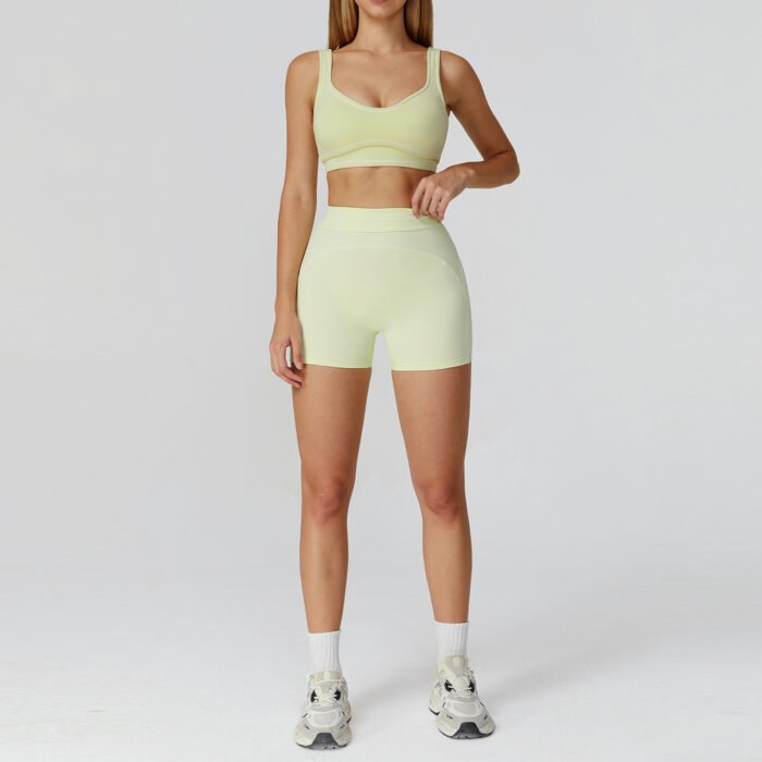 YHT Color Block Yoga Set for Women - Brushed Sports Bra with Double Straps & High Waist Leggings Workout Outfit - Image 4