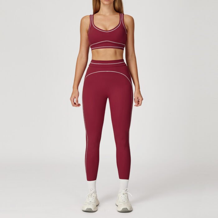 YHT New Arrival Women’s Yoga Set - Color Block Brushed Sports Bra with Double Straps & High Waist Leggings Workout Outfit