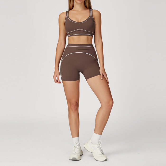YHT Color Block Yoga Set for Women - Brushed Sports Bra with Double Straps & High Waist Leggings Workout Outfit